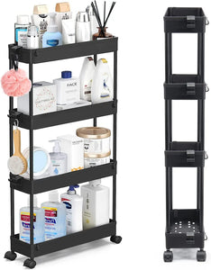 Slim Storage Cart with Wheels 4 Tier Kitchen Trolley Bathroom Storage Organizer Spice Cart Rolling Utility Cart Home Storage Organisation Laundry Shelving Room Storage Trolley