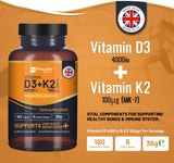 Vitamin D3 4000IU & K2 MK7 100Μg Vegetarian Tablets I 180 (6 Months Supply) I Easy to Swallow Supplement for Immune Support, Calcium Boost, Bone & Muscle I Made in the UK by Prowise Healthcare