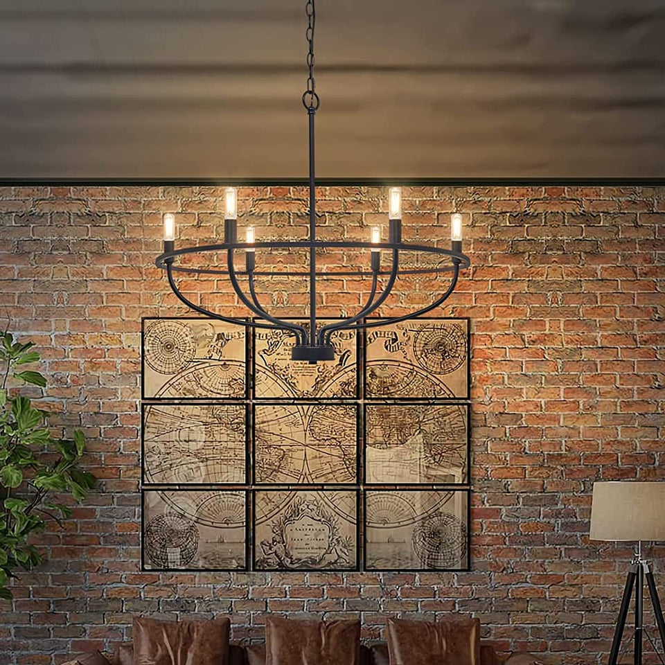 6-Light Black Modern Farmhouse sold Industrial Chandelier