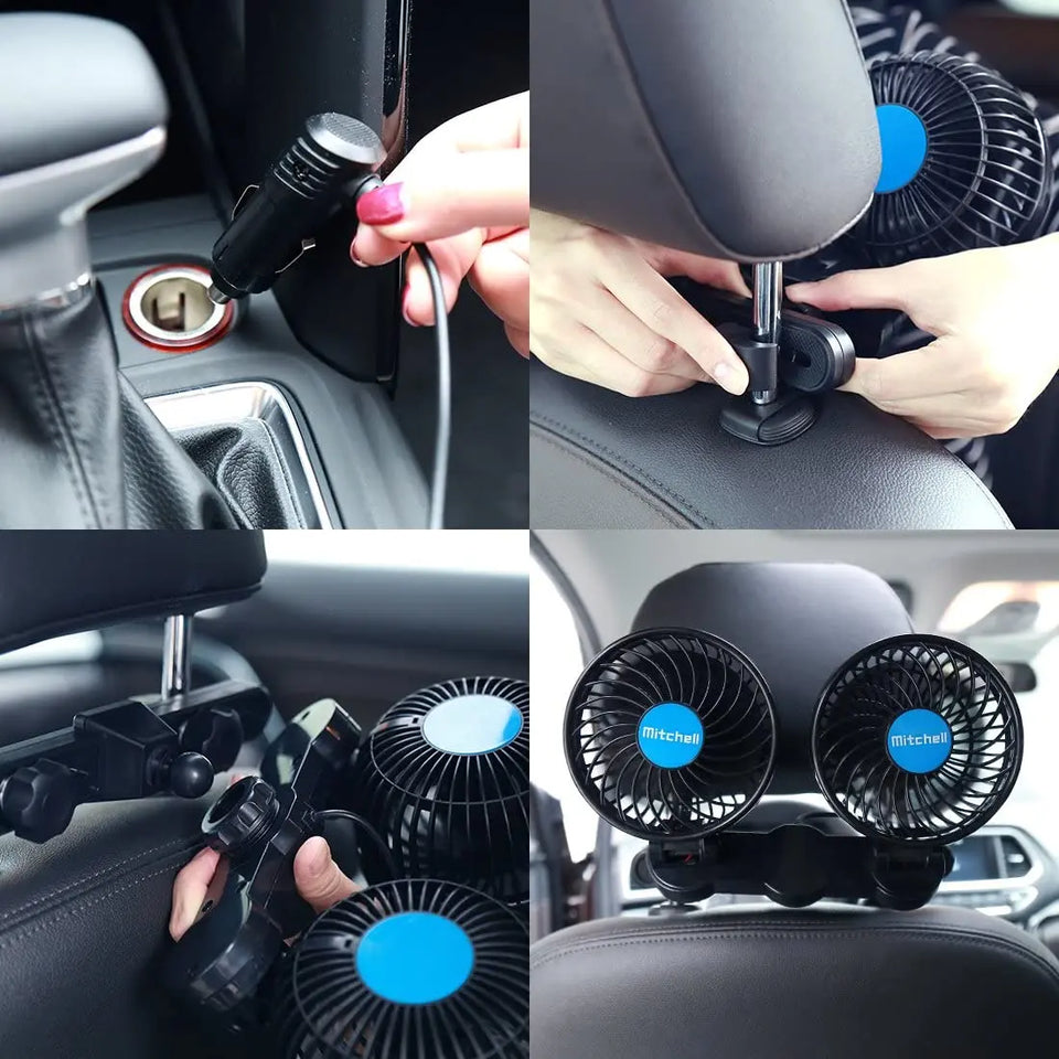 Electric Car Fans for Rear Seat Passenger 12V, Portable, 360 Degree Rotatable with Speed Regulation Pattan Australia