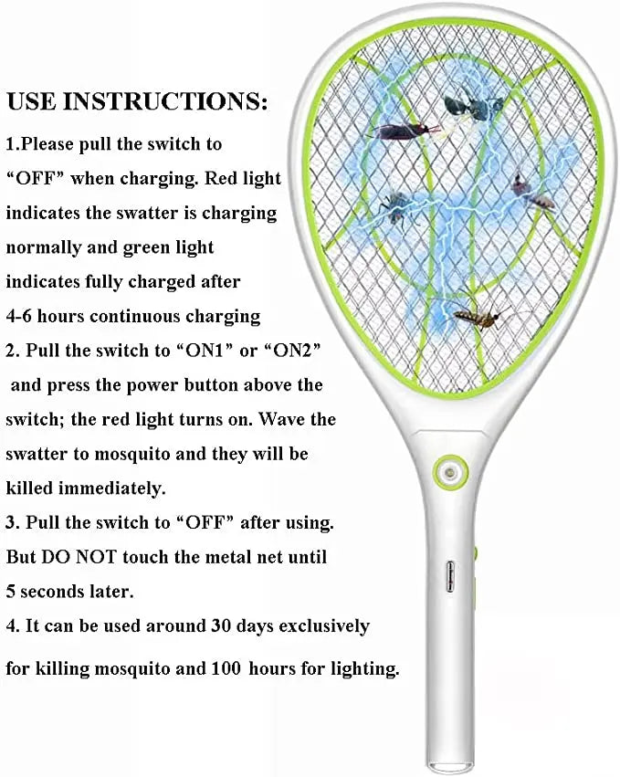 Night Cat Electric Mosquito Fly Swatter Bug Zapper Bat Racket, Pests Insects Control Killer Repellent, USB Rechargeable, LED Lighting, Double Layers Mesh Protection Pattan Australia