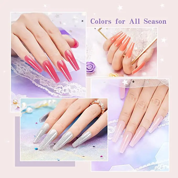 Poly Gel Nail Kit with Lamp, Pink Nude Glitter Colours Poly Nail Extension Gel Kit, Easy Quick Builder Gel with Rhinestone, Dual Forms, Complete Polygel Kit pattanaustralia