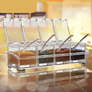 Clear Seasoning Rack Spice Pots by AIQI - 4 Piece Acrylic Seasoning Box - Storage Container Condiment Jars - Cruet with Cover and Spoon pattanaustralia