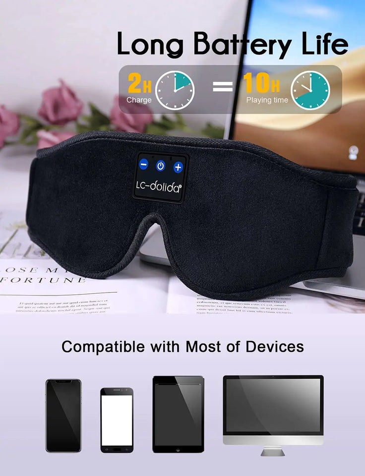 LC-dolida Sleeping Mask with Bluetooth Headphones for Side Sleepers, Ultra-Thin Stereo Speakers Pattan Australia