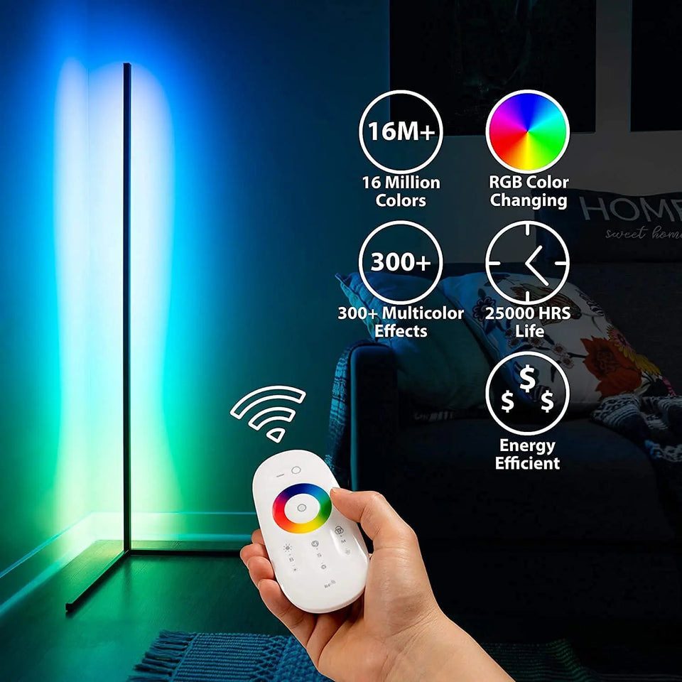 Corner Floor Lamp - RGB Colorful LED Floor Lamps with Remote Control, Adjustable for Living Room, Bedroom, Office Pattan Australia