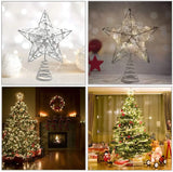 Christmas Tree Ornament Lighted  10 Inches Glitter Xmas Star with 30 White LED Lights Pattan Australia