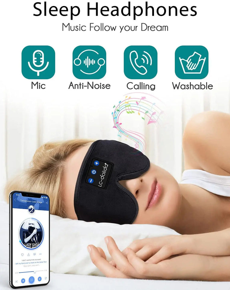 LC-dolida Sleeping Mask with Bluetooth Headphones for Side Sleepers, Ultra-Thin Stereo Speakers Pattan Australia