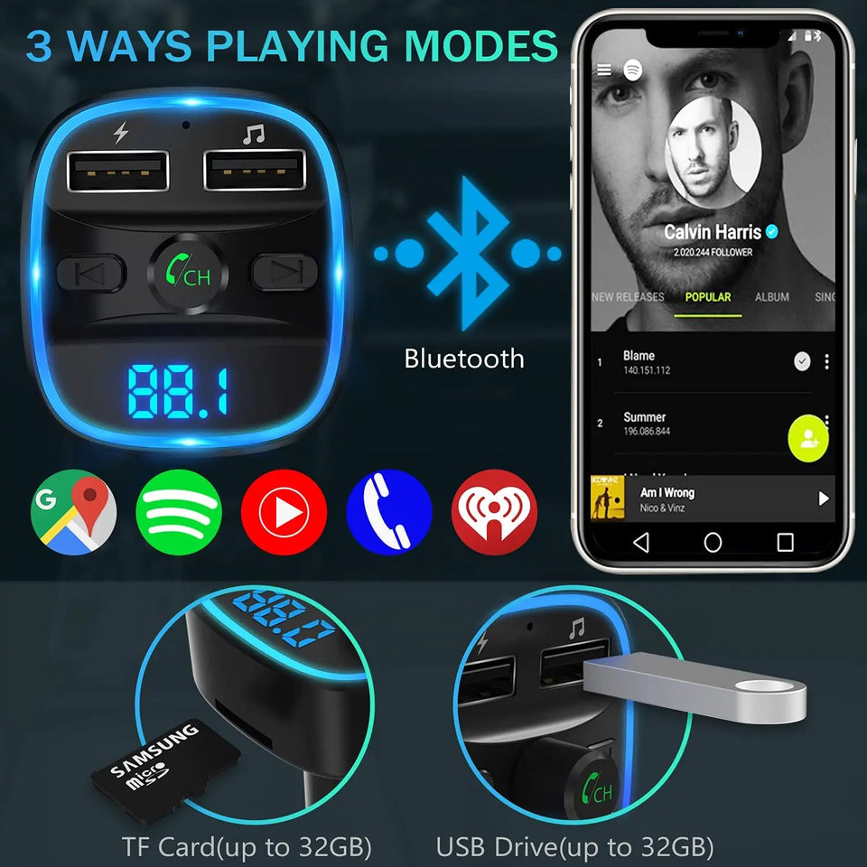 Bluetooth FM Transmitter, Wireless Radio Adapter Car Kit with Dual USB Charging, MP3 Player Support TF Card & USB pattanaustralia