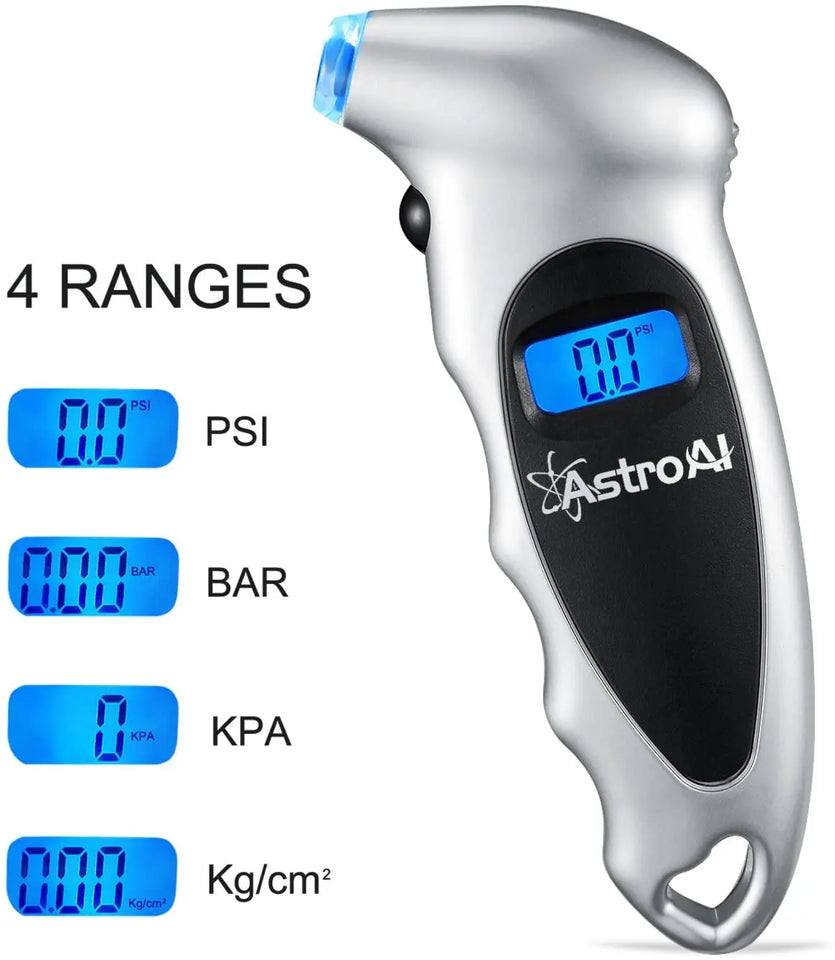 AstroAI Digital Tire Pressure Gauge 150 PSI 4 Settings for Car Truck Bicycle with Backlit LCD and Non-Slip Grip, Silver (1 Pack) pattanaustralia