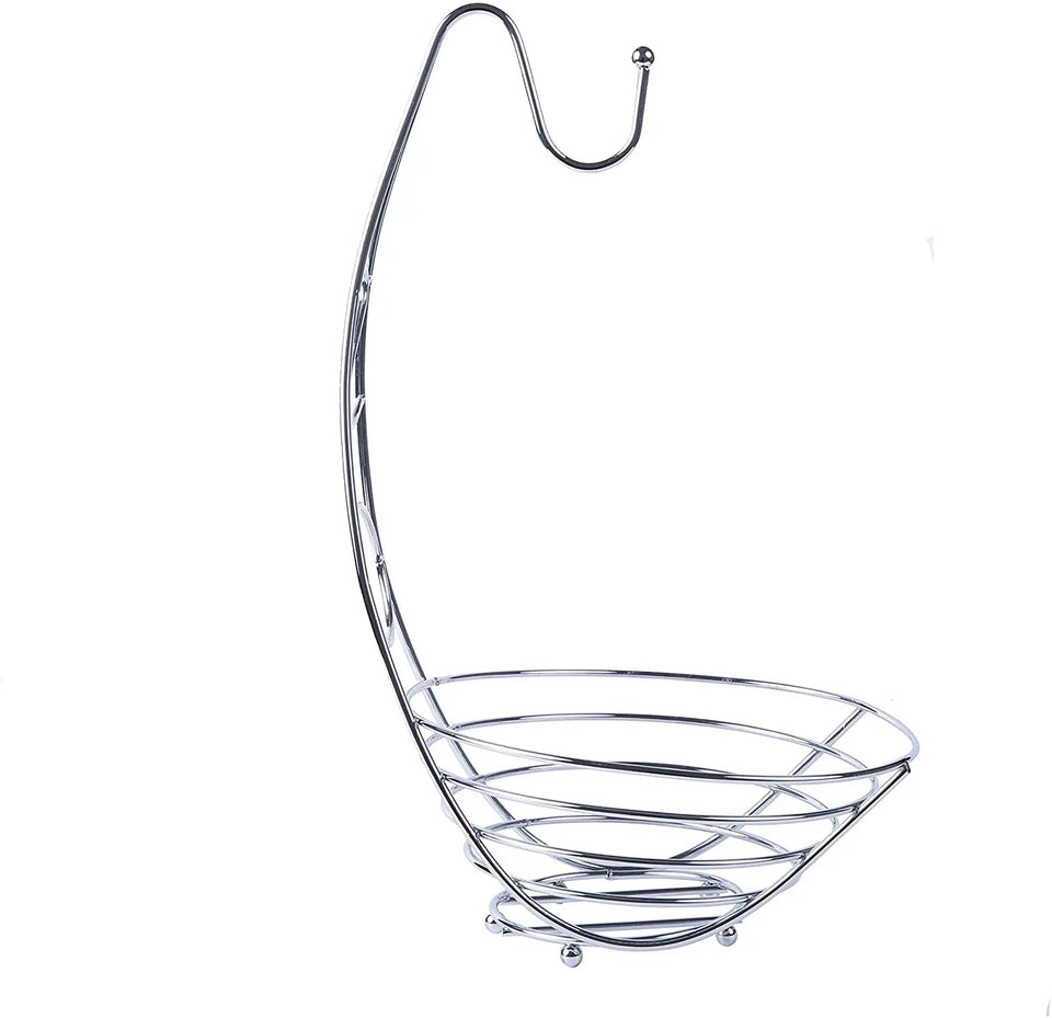 Fruit Bowl with Banana Hook, Silvery Chrome Finish, 43 cm Tall Pattan Australia