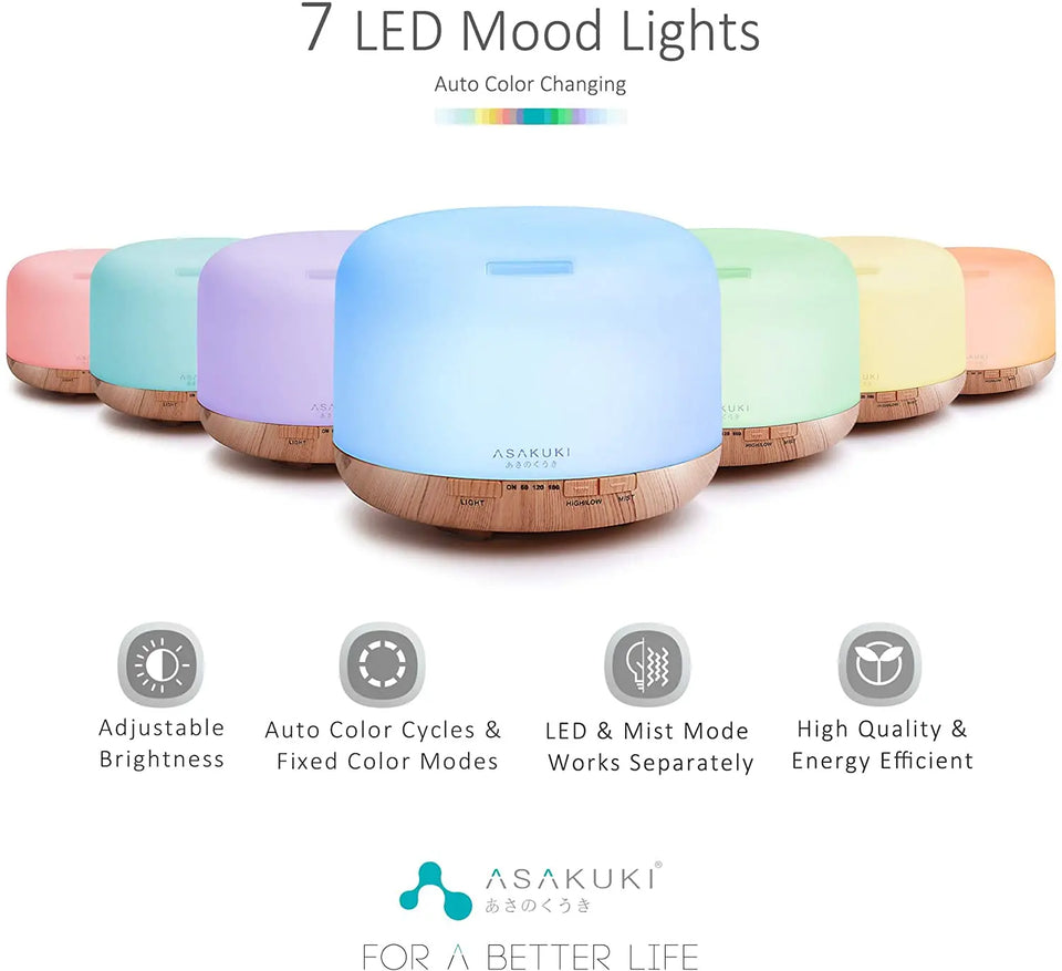 ASAKUKI 500ml Essential Oil Diffuser, 5 in 1 Ultrasonic Aromatherapy Fragrant Oil Vaporizer Humidifier, Timer and Auto-Off Safety Switch pattanaustralia