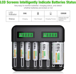 EBL LCD 8 Bay Universal Battery Charger for 1.2V AA AAA C D Rechargeable Batteries Pattan Australia