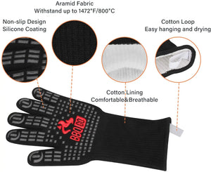 Extreme Heat Resistant Grilling Gloves, Non-Slip Silicone Insulated Grill Mitts Pattan Australia