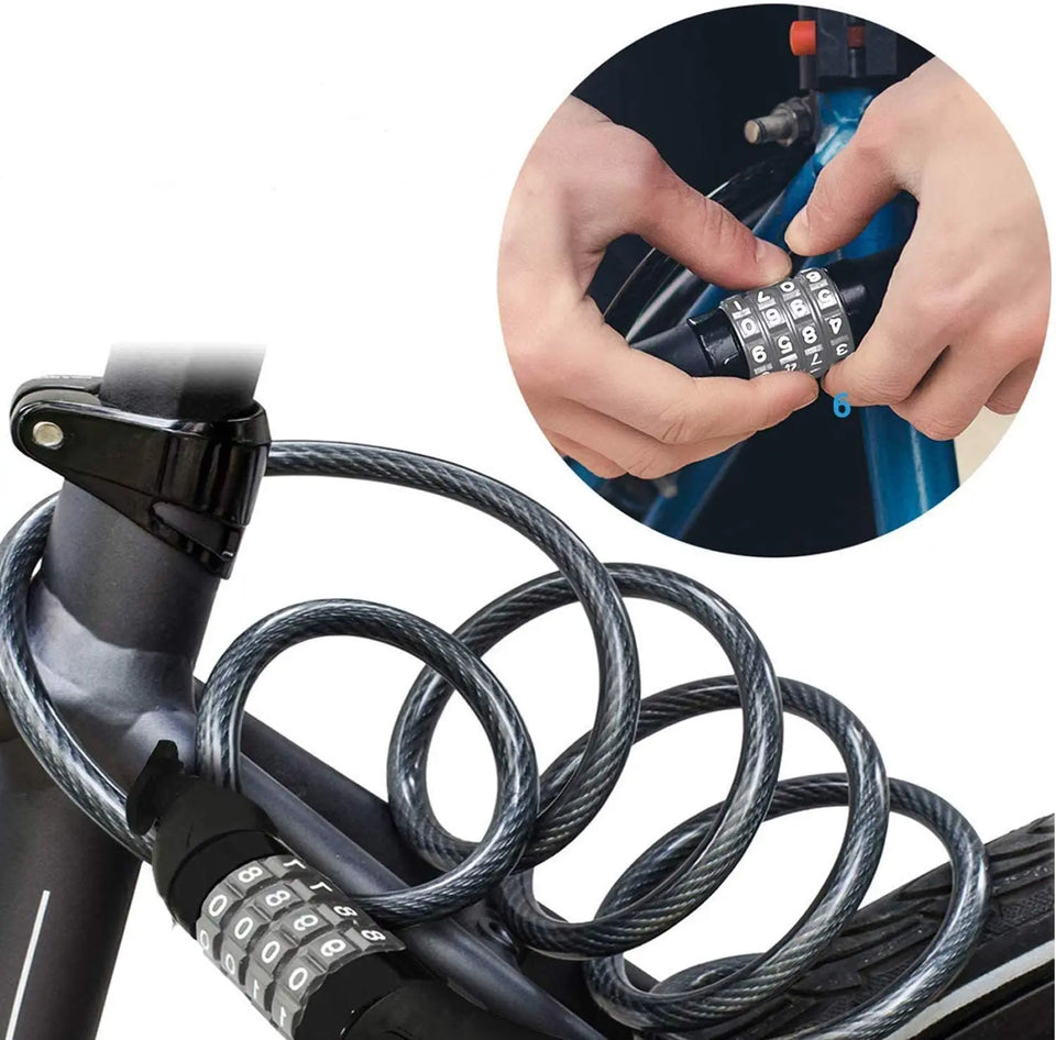 Bike Cable Lock Anti Theft 4-Digit Combination Design for Road Mountain Cruiser Bicycles pattanaustralia