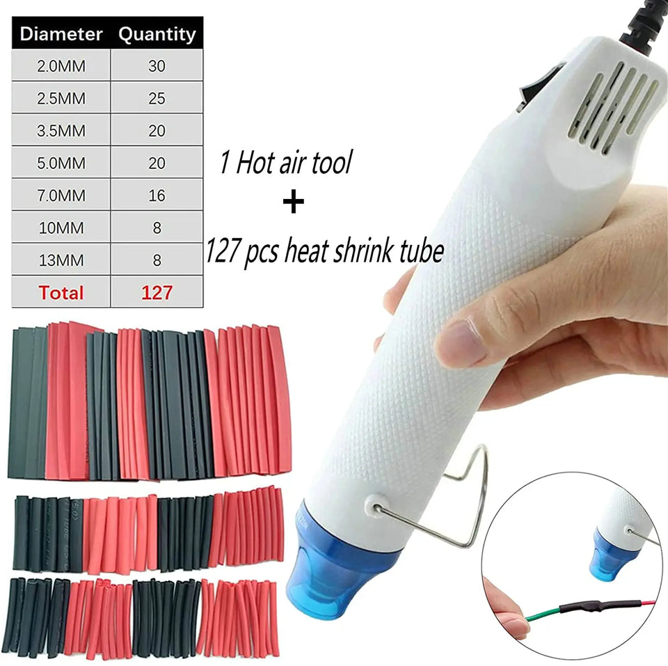 Mini Heat Gun with 127 pcs Heat Shrink Tube, Portable Hot Air Gun for Heat Shrink Tubing, DIY Craft Pattan Australia