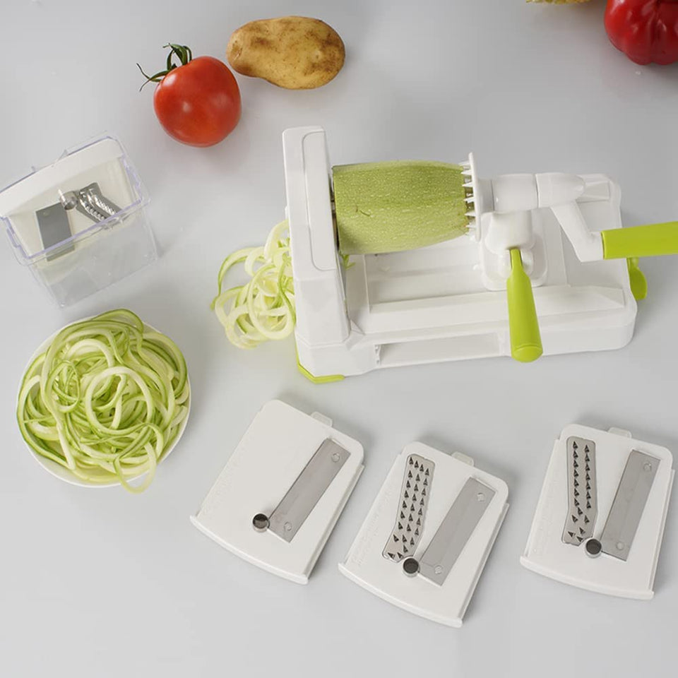 Strongest-And-Heaviest Duty Vegetable Spiral Slicer, Best Veggie Pasta Spaghetti Maker for Low Carb/Paleo/Gluten-Free, with Extra Blade Caddy