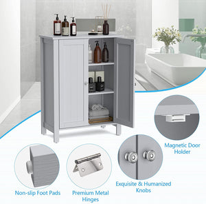 Bathroom Floor Storage Cabinet, Free Standing Storage Organizer, with Double Door, Adjustable Shelf, Modern Home Furniture, 60Cm X 30Cm X 80Cm (Grey)