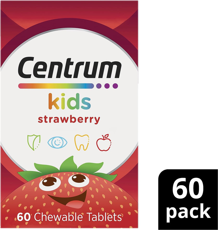 Kids Multivitamin Strawberry Flavour, with Vitamins to Support Immunity, Healthy Eyes, Teeth & Gums, 60 Chewable Tablets