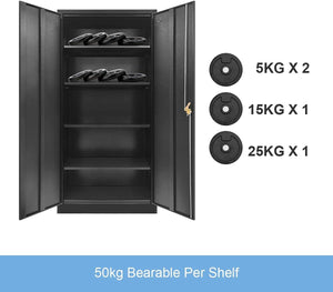 Locker Cabinet Steel Filing Cabinet 185Cm Lockable File Storage Cupboard 2 Door 4 Shelves Office Home Stationary Black