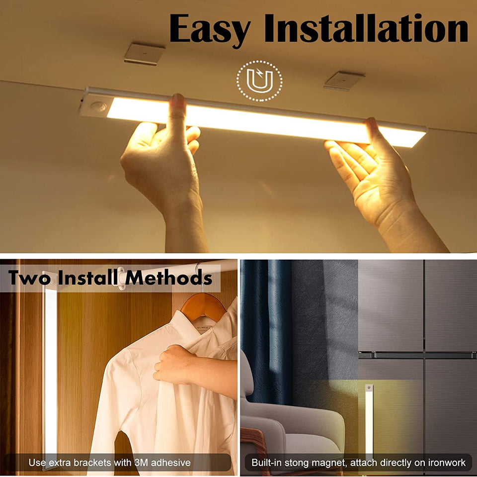 3 Pack  Motion Sensor under Cabinet Lights, 3 Colors Dimmable Wireless Closet Lighting, 1100Mah Rechargeable Magnetic under Counter Night Lights for Kitchen Bedroom Cupboard Indoor(20Cm)