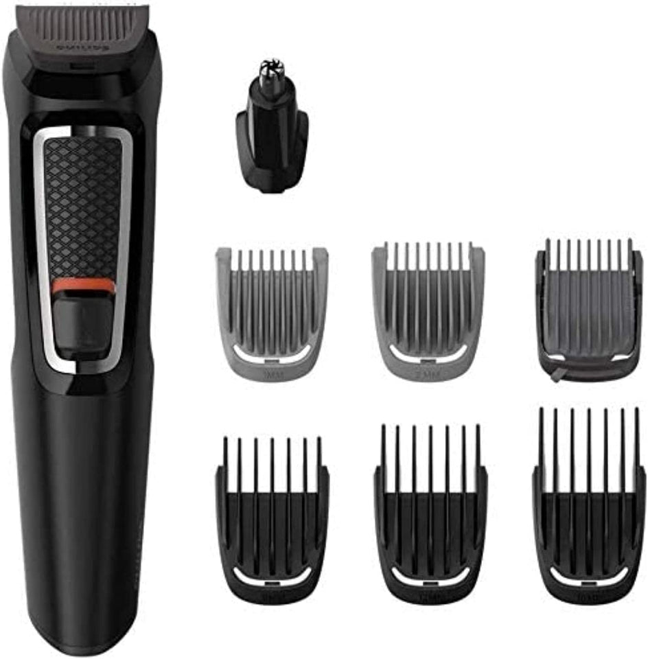 Multigroom Series 3000 8-In-1 Face and Hair Cordless Trimmer with 8 Tools, Rinseable Attachments and Upto 60 Min Run Time, Black, MG3730/15