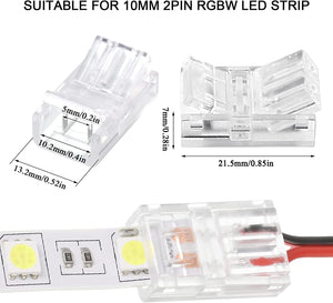 RGB LED Light Strip Connectors 20 Waterproof Adapter Transparent Solderless for Unwired Gapless Track Lighting Connector 5V 12V 24V (2 Pin, 10 Mm)