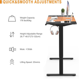 Electric Height Adjustable Standing Desk 140X60Cm (55.1"X23.6"), Sit Stand Desk with Splicing Top for Home Office (Black Frame, Black + Cherry Desktop)