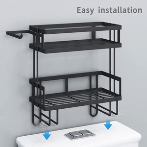 Bathroom over the Toilet Storage Shelf, 2-Tier Bathroom Storage Organizer Shelves, Space Saver Small, Black…