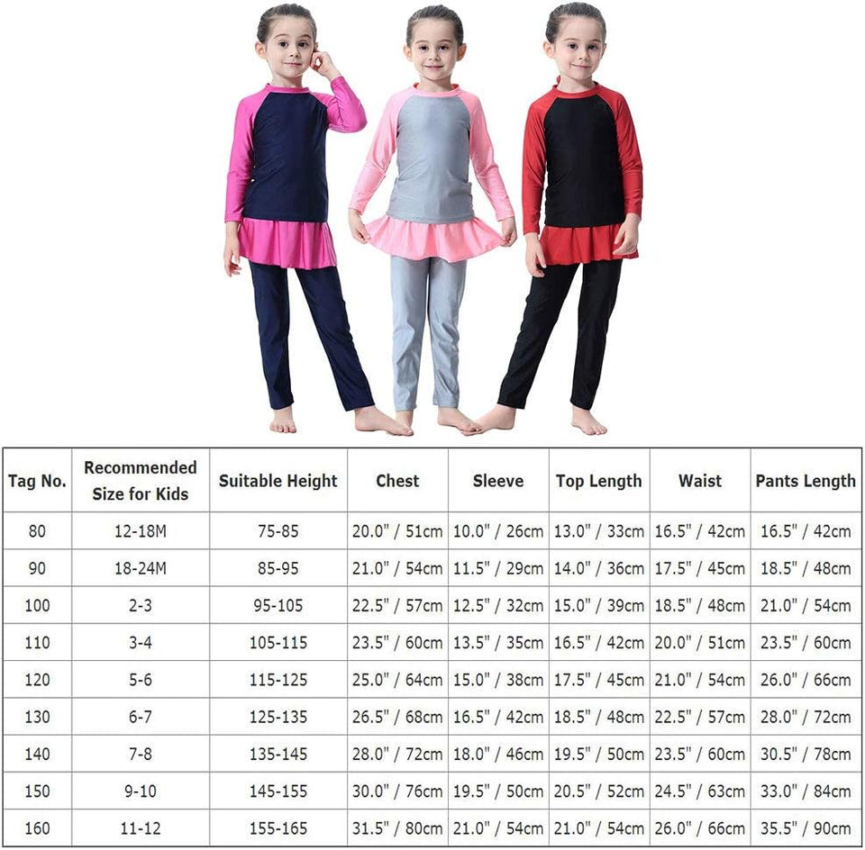 Mu Swimsuit for Girls Kid Modest Full Cover Hijab Burkini Islamic Top Pants Cap Costume 3Pcs Set