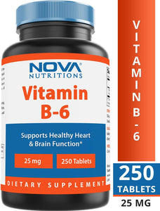 Vitamin B6 25 Mg - Supports Healthy Nervous System, Metabolism & Cell Health - 250 Tablets