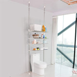4-Layer Expandable Laundry Shelf over Toilet Washing Machine Storage Rack Bathroom Organizer Tension Pole Space Saver for Small Spaces, Ivory