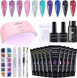 Poly Gel Nail Kit with Lamp, Pink Nude Glitter Colours Poly Nail Extension Gel Kit, Easy Quick Builder Gel with Rhinestone, Dual Forms, Complete Polygel Kit pattanaustralia