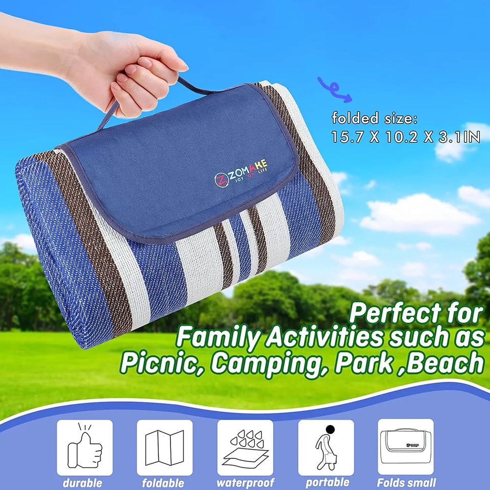 ZOMAKE Picnic Blanket with Waterproof Backing Extra Large Washable Beach Mat 200X150 Pattan Australia