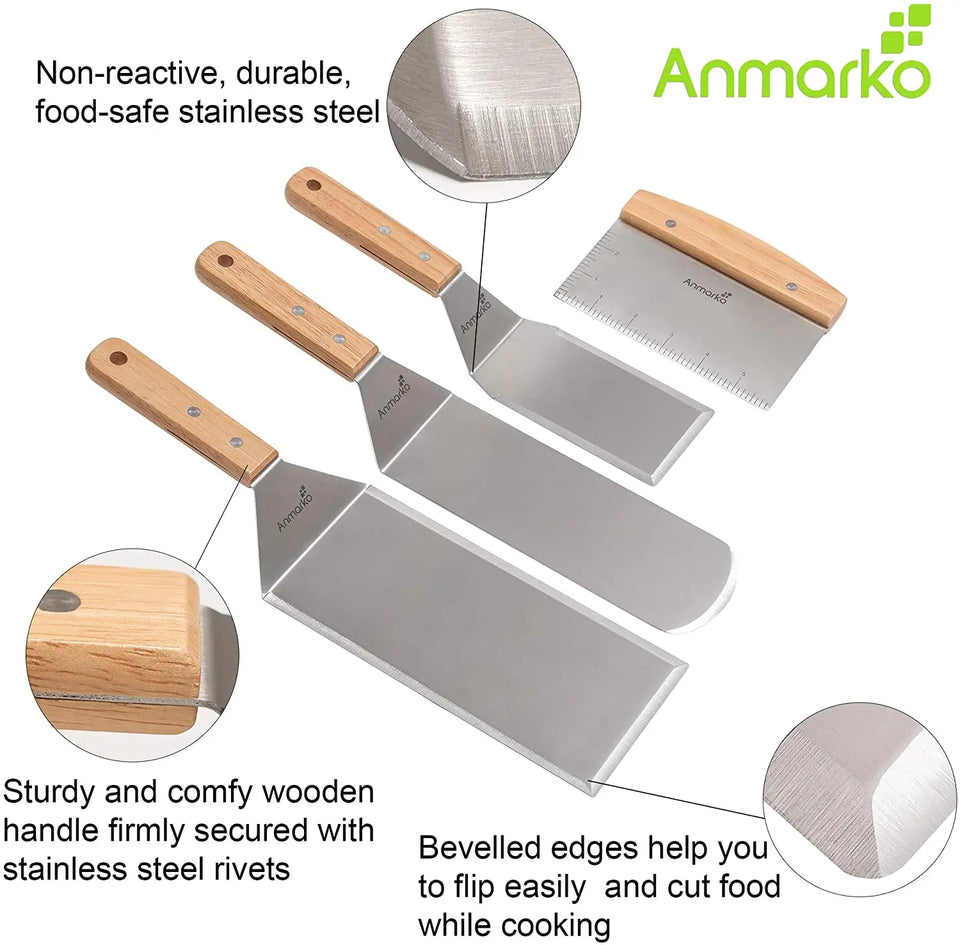 Stainless Steel Metal Spatula Set Metal Utensil great for BBQ Grill Flat Top Cast Iron Griddle Pattan Australia