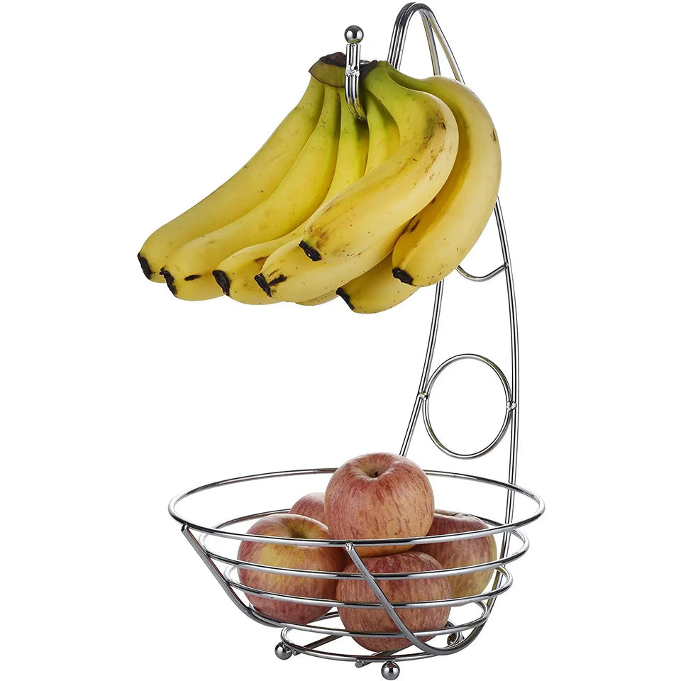Fruit Bowl with Banana Hook, Silvery Chrome Finish, 43 cm Tall Pattan Australia