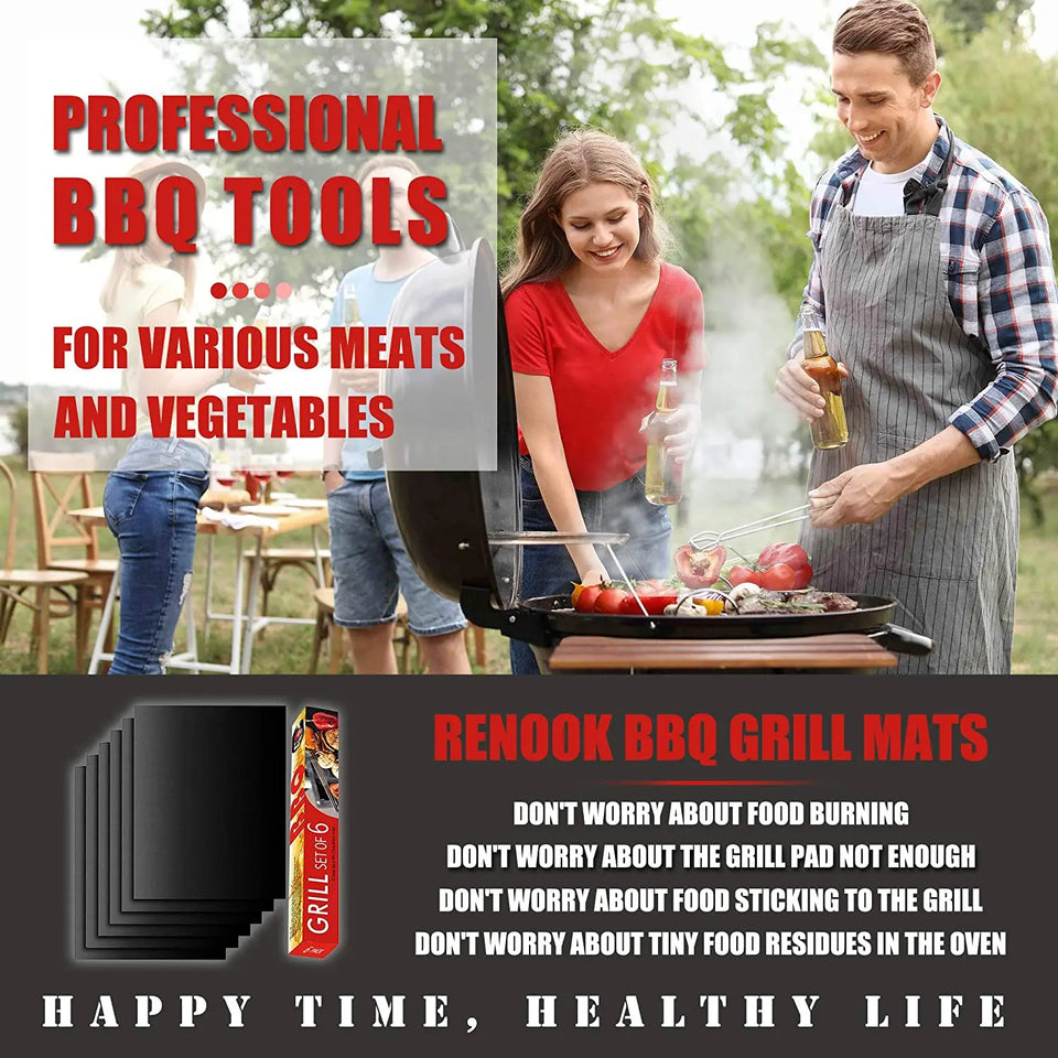 Grill Mat Set of 6-100% Non-Stick BBQ Grill Mats, Heavy Duty, Reusable, and Easy to Clean - Works on Electric Grill Gas Charcoal BBQ pattanaustralia