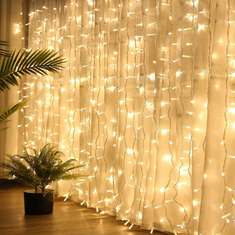 Fairy Curtain Lights, Amaze-T 300 LED Window Curtain String Light Wedding Party Home Garden Bedroom Outdoor Indoor Wall Decorations (Warm White) pattanaustralia