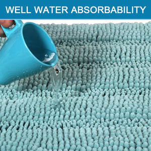 Chenille Non Slip Bath Mat Set Extra Thick, Soft Striped Bath Rug, Water Absorbent - 2 Piece Eggshell Blue Pattan Australia