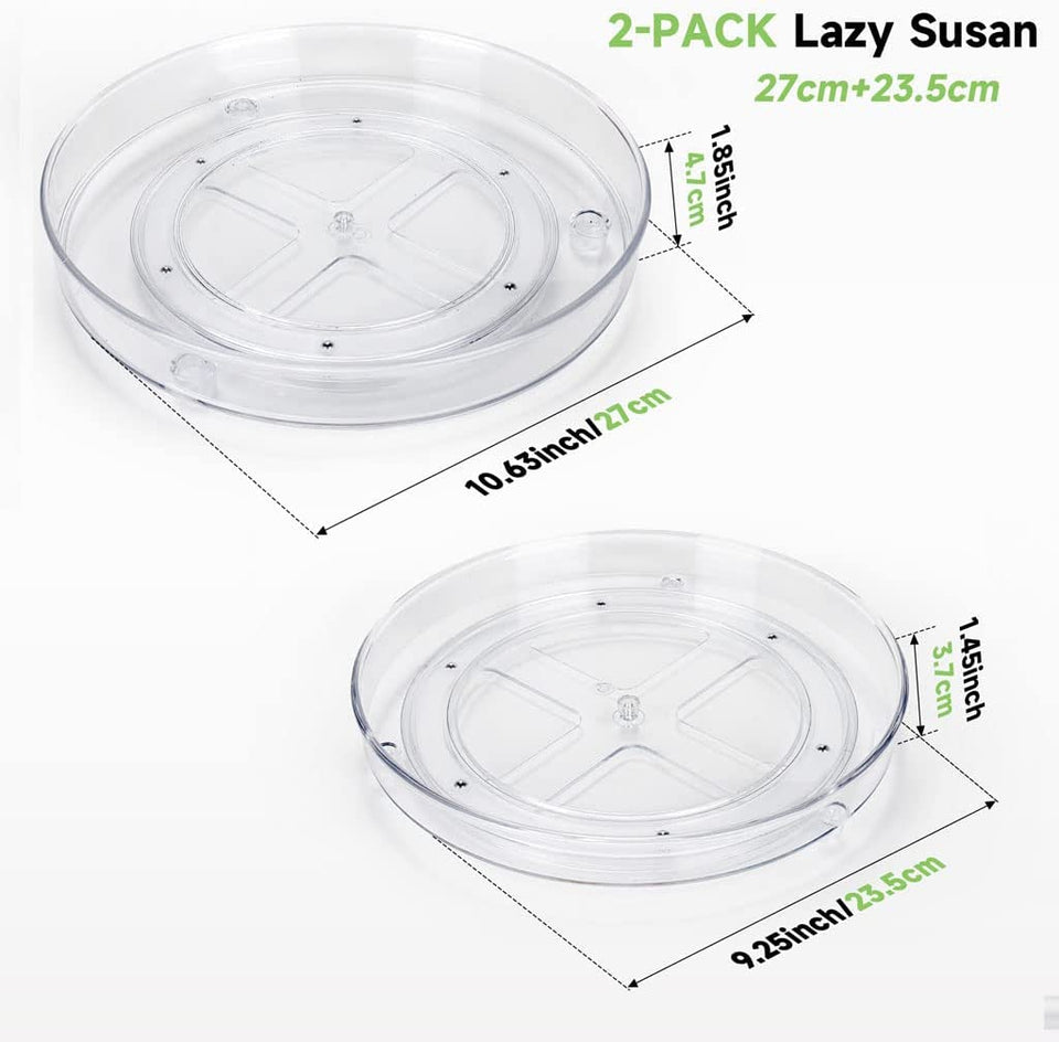 2-Pack Lazy Susan Turntable(23.5Cm+27Cm), Clear Kitchen Counter Cabinet Turntable Organiser, Fridge Turntable, Multifunctional Spice Rack for Bathroom, Pantry, under Sink, Perfume