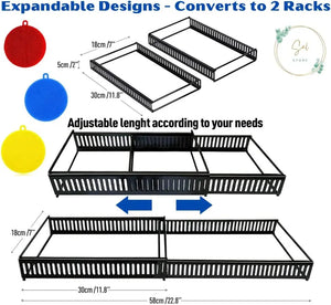 SAL STORE Expandable Pan Organizer Rack with 3 Free Reusable Silicon Sponges - Pots and Pans Organizer for Kitchen - 10 Adjustable Compartment - Durable Steel & Space Saving for Kitchen