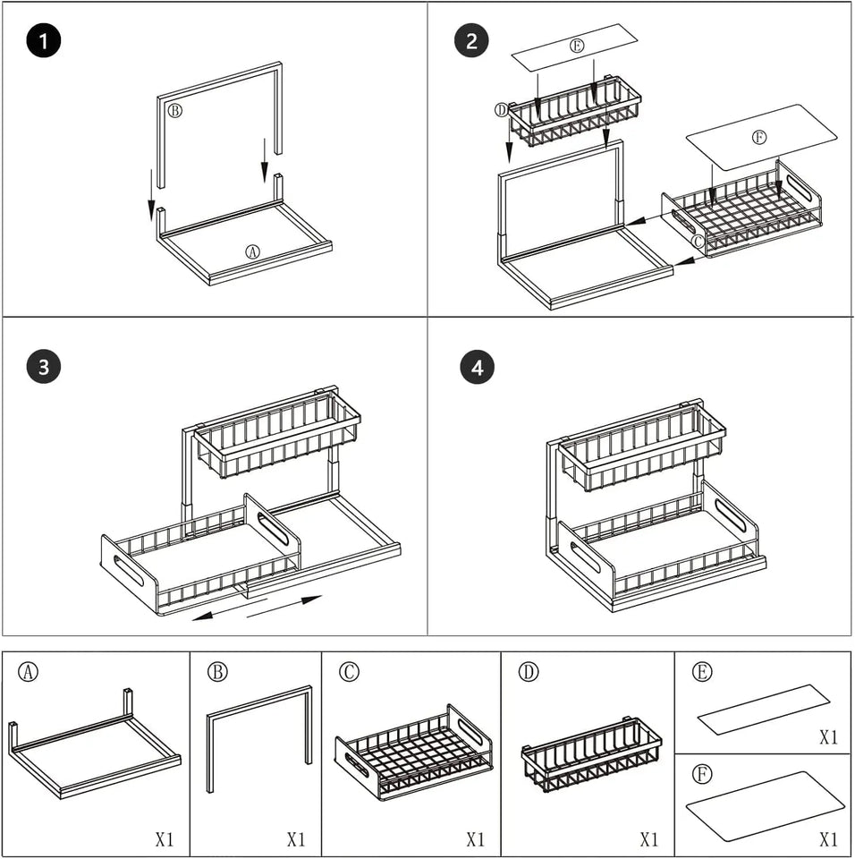 Kitchen Storage & Organisation, under Sink Storage,2 Tier under Sink Organiser, Sliding Cabinet Drawer Storage with Non-Slip Pads,Multi-Purpose under Sink Shelf Organizer