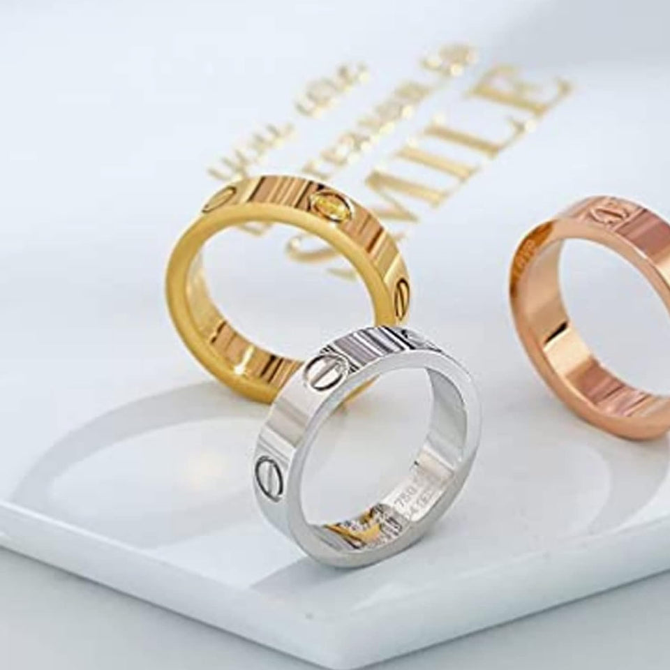 Love Rings for Women Band Rings Gold 18K Titanium Steel Wedding Ring Jewelry Anniversary Birthday Gifts for Women Men Girls Boys