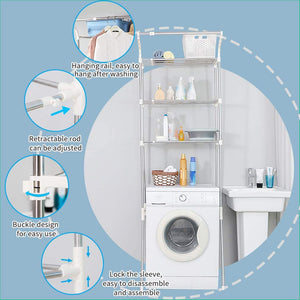 3-Tier Adjustable Washing Machine Rack over Toilet Bathroom Organizer above Washer Dryer Storage Shelf Space Saving Rack, White