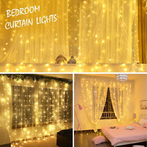 Curtian String Lights,  300 LED Window Curtain String Light with Remote Control Timer for Christmas Wedding Party Home Garden Bedroom Outdoor Indoor Decoration (Warm White)