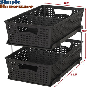 Simplehouseware 2 Tier Bathroom Organizer Tray Pull-Out Sliding Drawer/Under-Sink Storage, Black