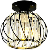 Modern Crystal Ceiling Light Lamp LED Semi Flush Mount Pendant Light Fixture, Black