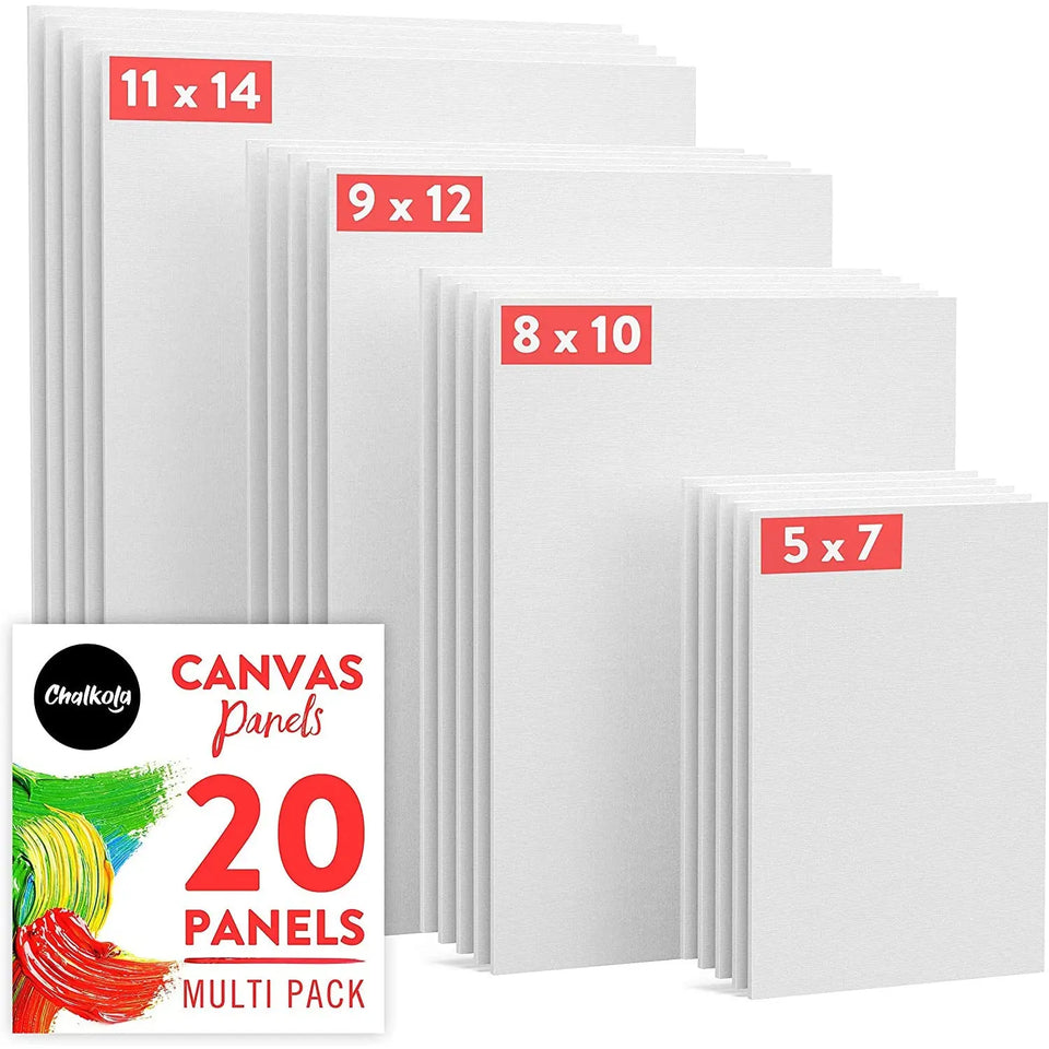 20 Pack Blank Canvas Panels - 5x7, 8x10, 9x12, 11x14 inch (5 Each) Pattan Australia