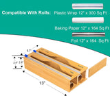 Foil and Plastic Wrap Organizer, 2 in 1 Plastic Wrap Dispenser with Slide Cutter, with 2 Slide Cutters, Compatible with 30.5Cm Roll, Foil Dispenser for Plastic Wrap, Aluminum Foil and Wax Paper