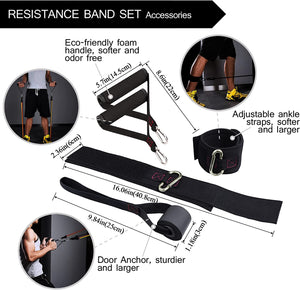 Exercise Resistance Bands with Handles - 5 Fitness Workout Bands Stackable up to 110-300Lbs, Training Tubes with Large Handles, Ankle Straps, Door Anchor Attachment, Carry Bag