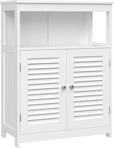 Wooden Bathroom Floor Cabinet Storage Organiser Rack, Kitchen Cupboard Free Standing, with Double Shutter Doors, White BBC40WT